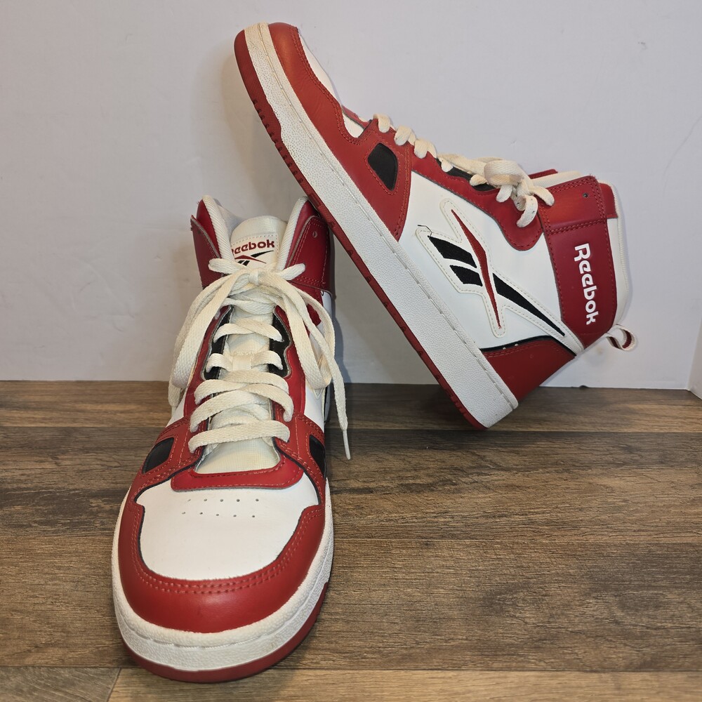 Reebok Men's High Top Basketball Shoes Red White Black Size 10.5 Retro Sneakers